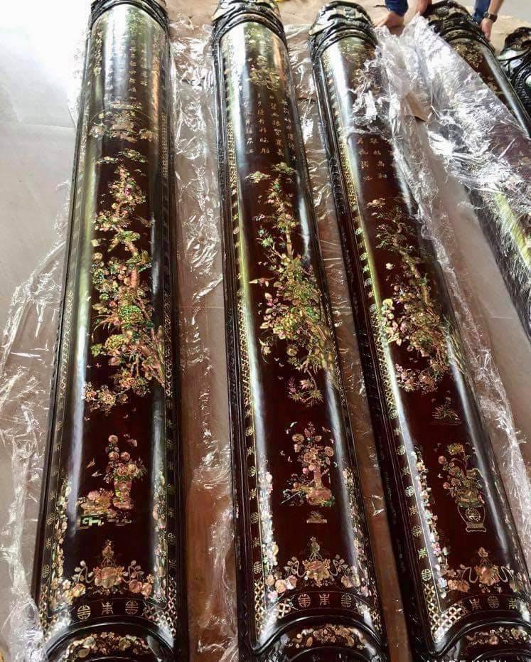 CÂU ĐỐI LÒNG MO (LÒNG MÁNG) KHẢM ỐC ĐẸP, GỖ GỤ